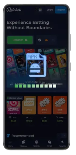 Rainbet app loading screen on Android device after installation